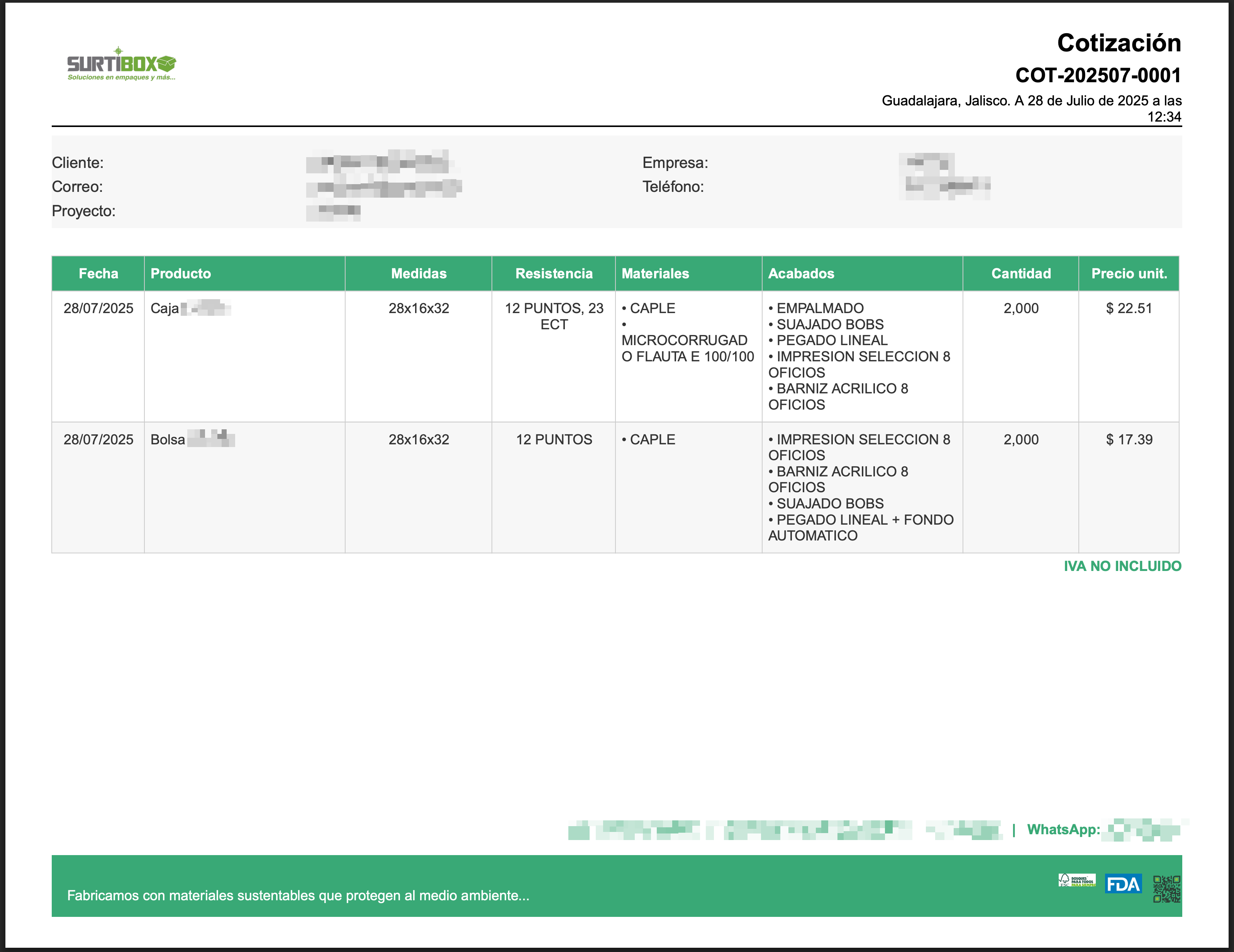 Ejemplo de cotización profesional generada por Cotalo